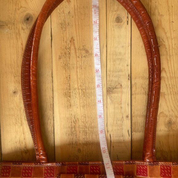50-(VA) Vintage. Leather. Mosaic Patchwork. Zippered.Tote. - Picture 9 of 9